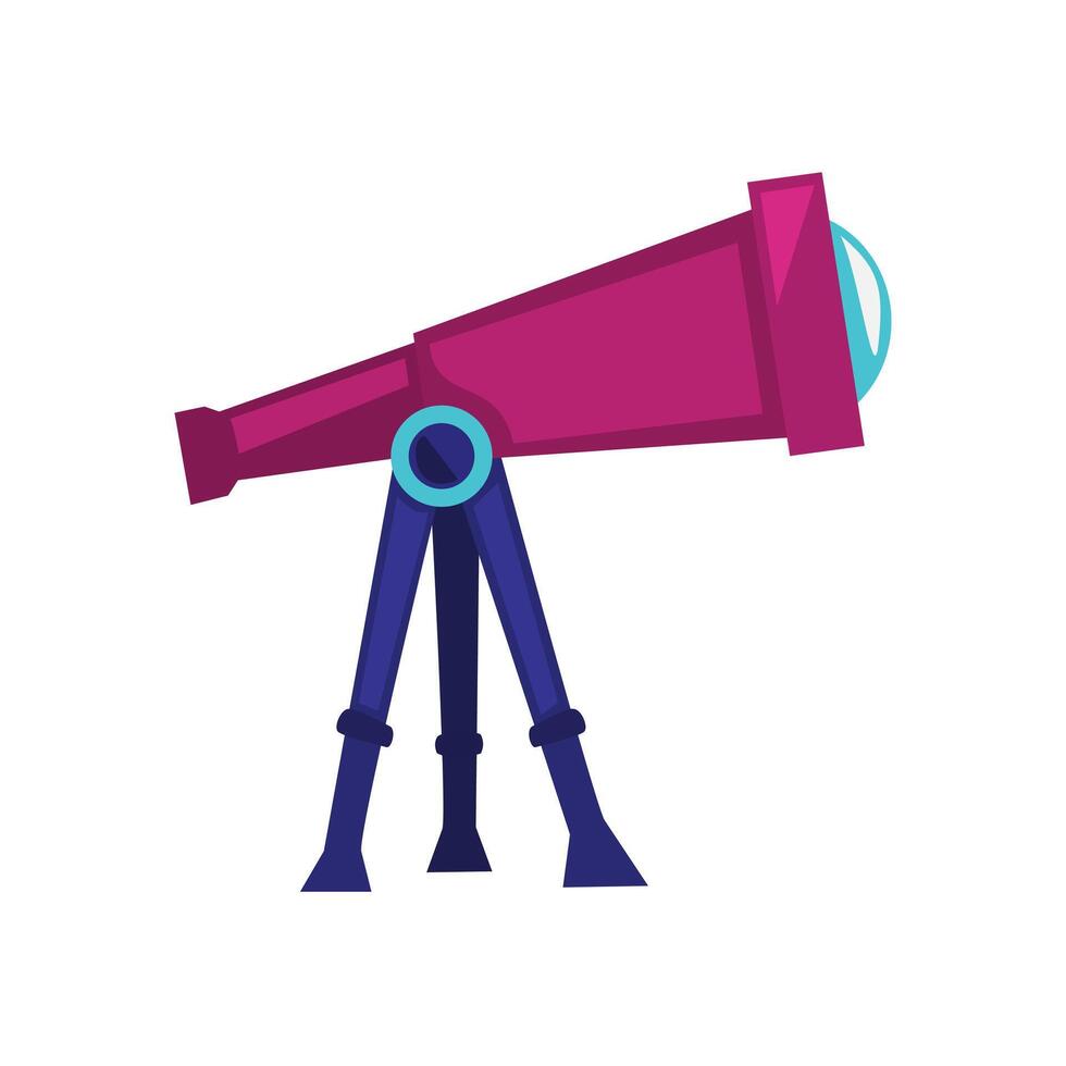 Pink telescope with blue tripod is perfect for astronomy enthusiasts, science blogs, educational materials, and website banners. Telescope isolated on white vector