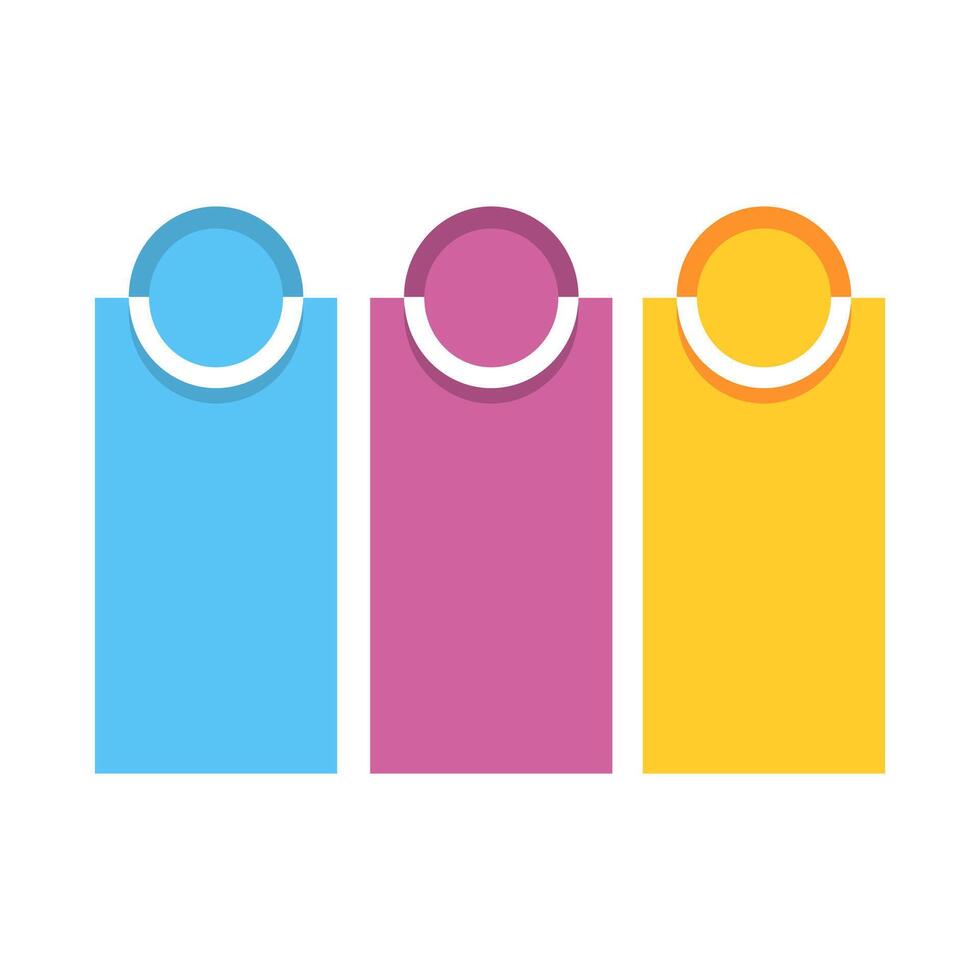 Three rectangles in various colors with white semicircle tops. Modern geometric design suitable for presentations, web design, and marketing materials vector