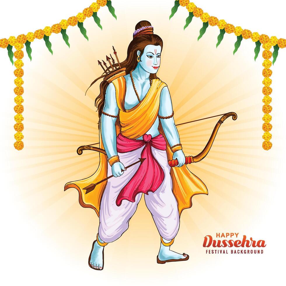 Lord rama happy dussehra festival wishes card watercolor background vector