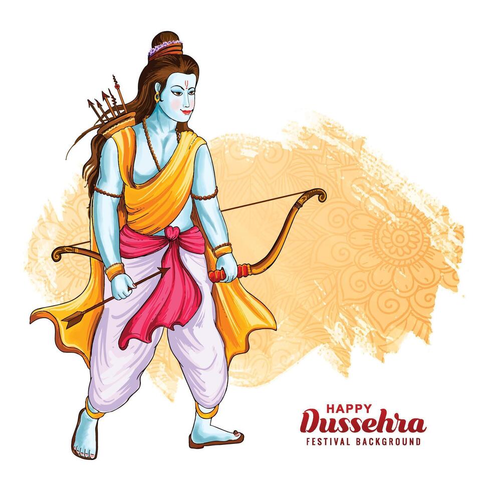 Happy Dussehra realistic illustration concept lord rama hindu festival card design vector