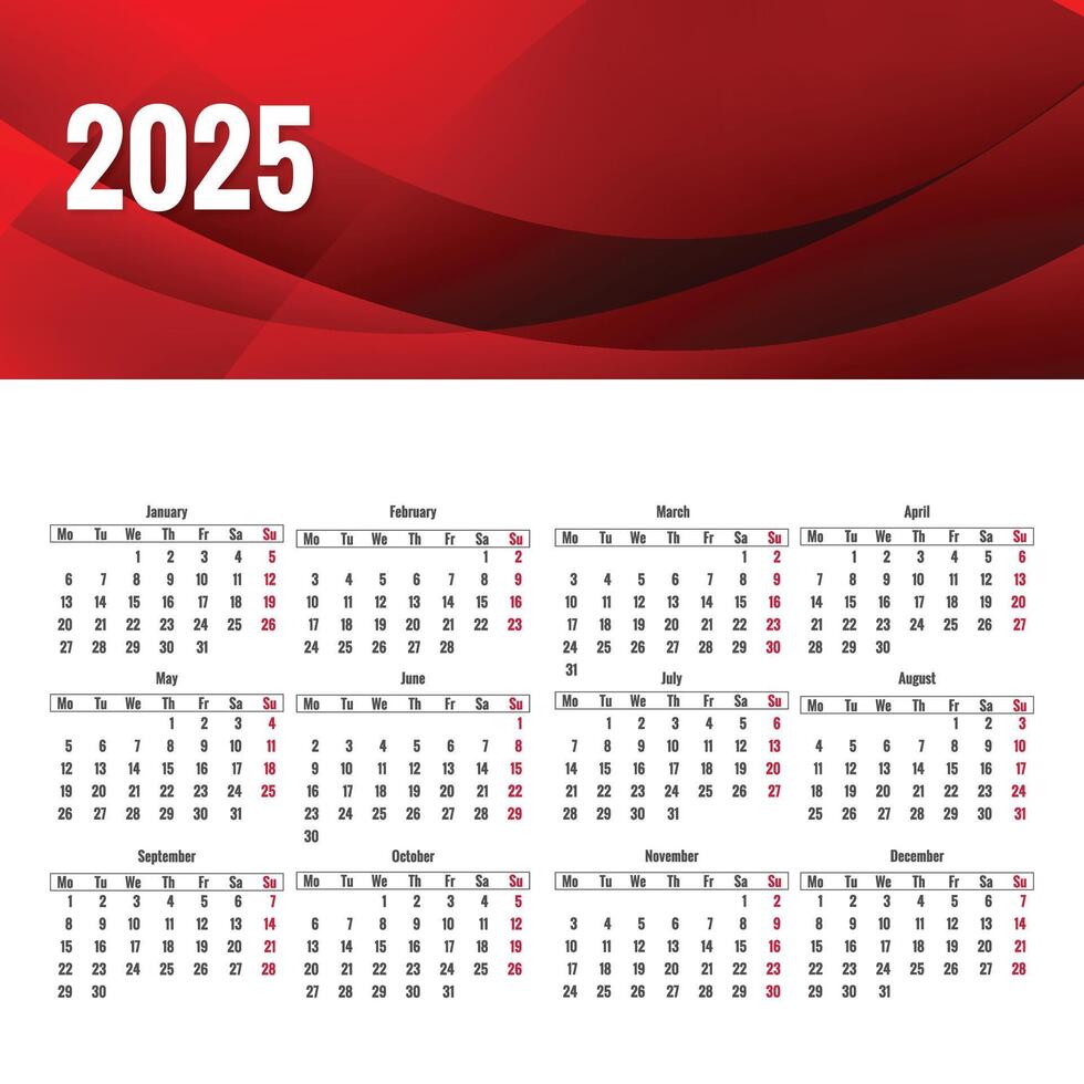 Beautiful wave style 2025 new year calendar design vector