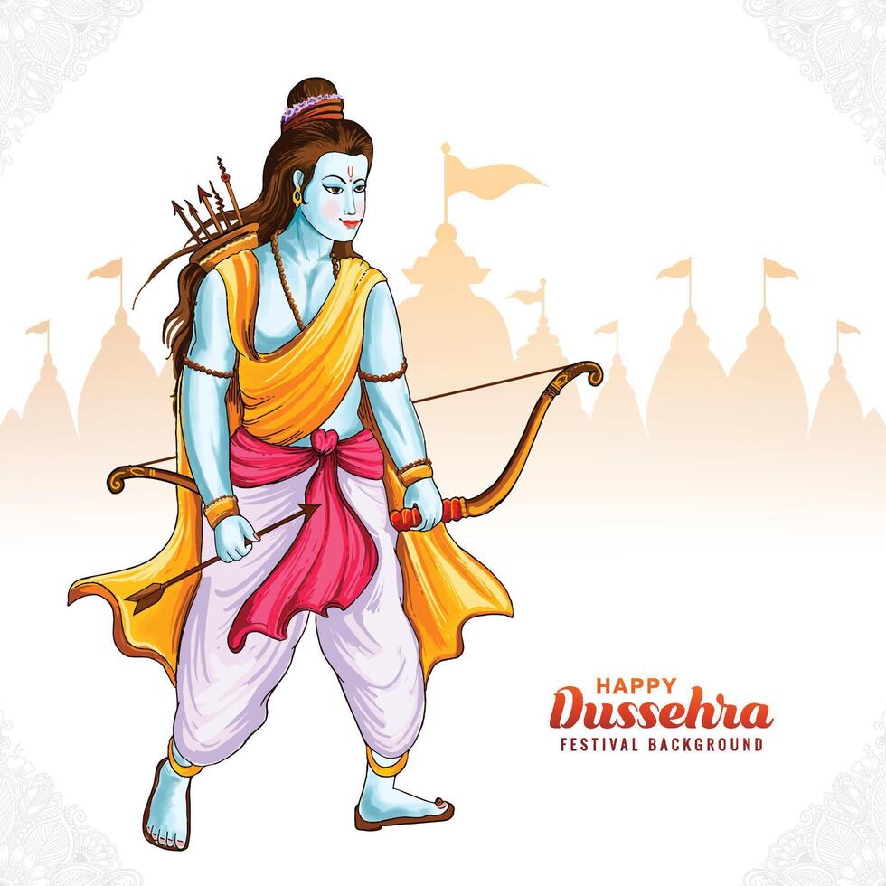 Happy Dussehra realistic illustration concept lord rama hindu festival card design vector
