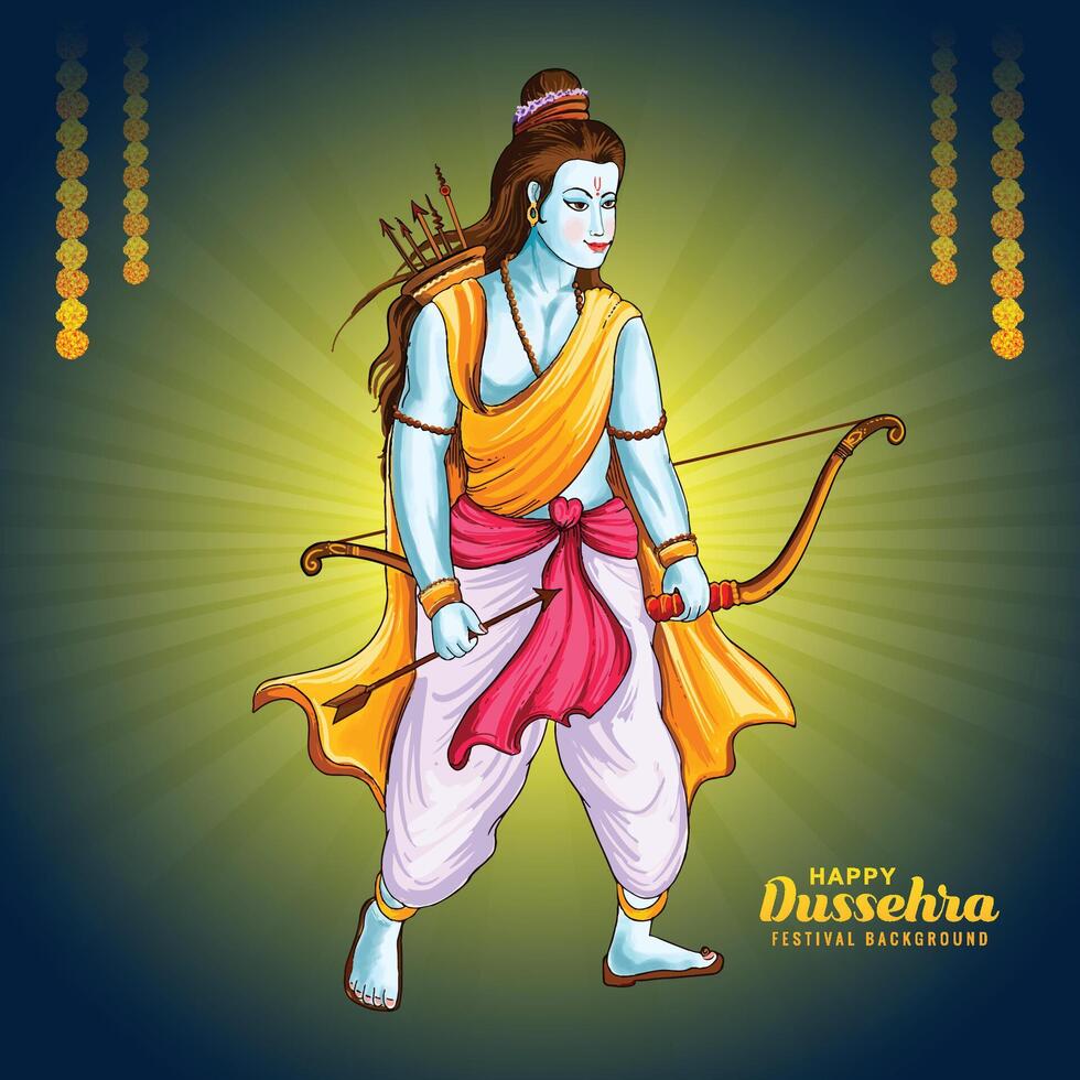 Beautiful bow and arrow of rama in happy dussehra card holiday background vector