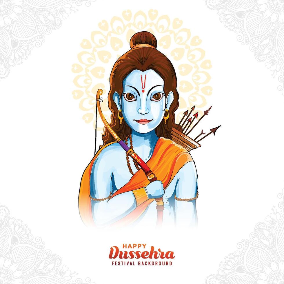 Illustration of lord rama indian holiday card happy dussehra festival background vector