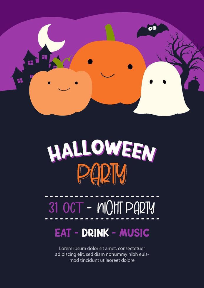 Halloween party banner for kids, hand drawn style, cute background design. vector