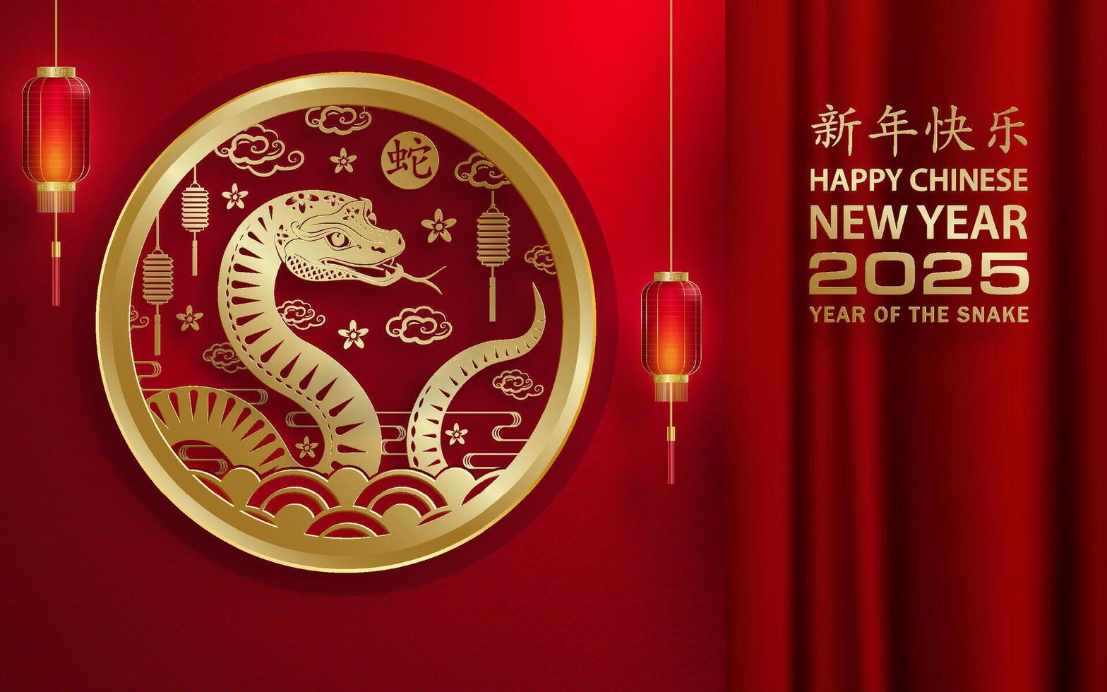 Happy Chinese new year 2025 Zodiac sign, year of the Snake vector
