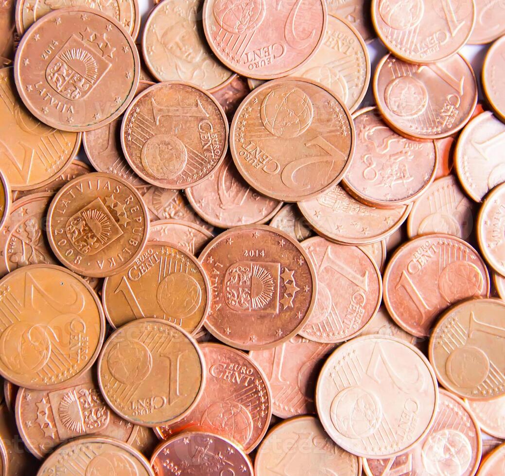 Euro coins of different denomination released by Latvia photo