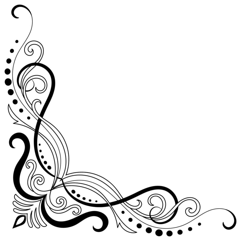 Thin line vintage corner. Medieval period of the Victorian dynasty. Fancy black monogram frame design element abstract icon collection Flower simple symbol vector
