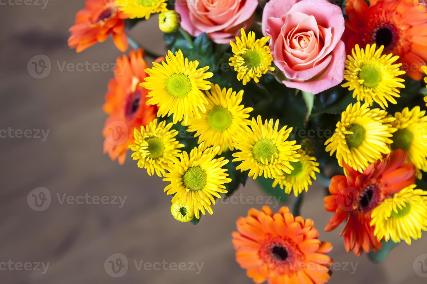 Bouquet of beautiful bright flowers. Floral composition. photo
