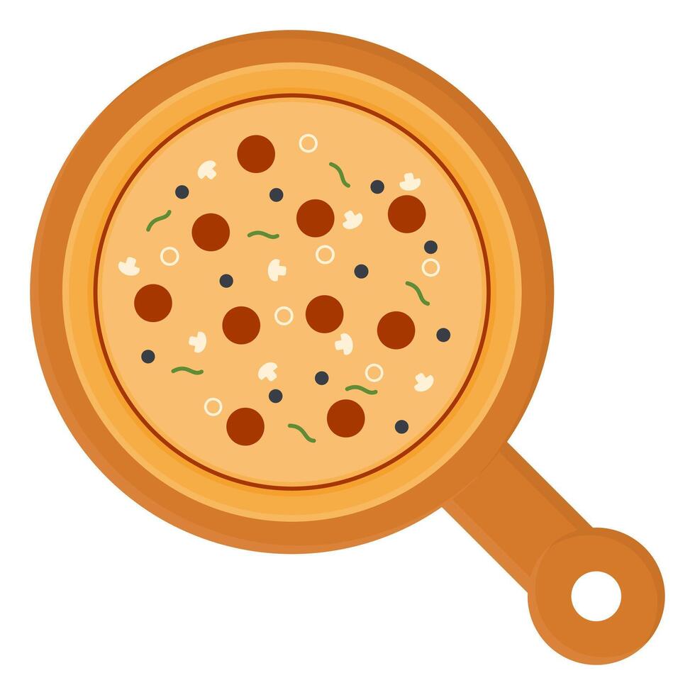 Delicious Whole Pizza . Pizza with various Toppings. With Mushroom, Pepperoni Toppings. vector