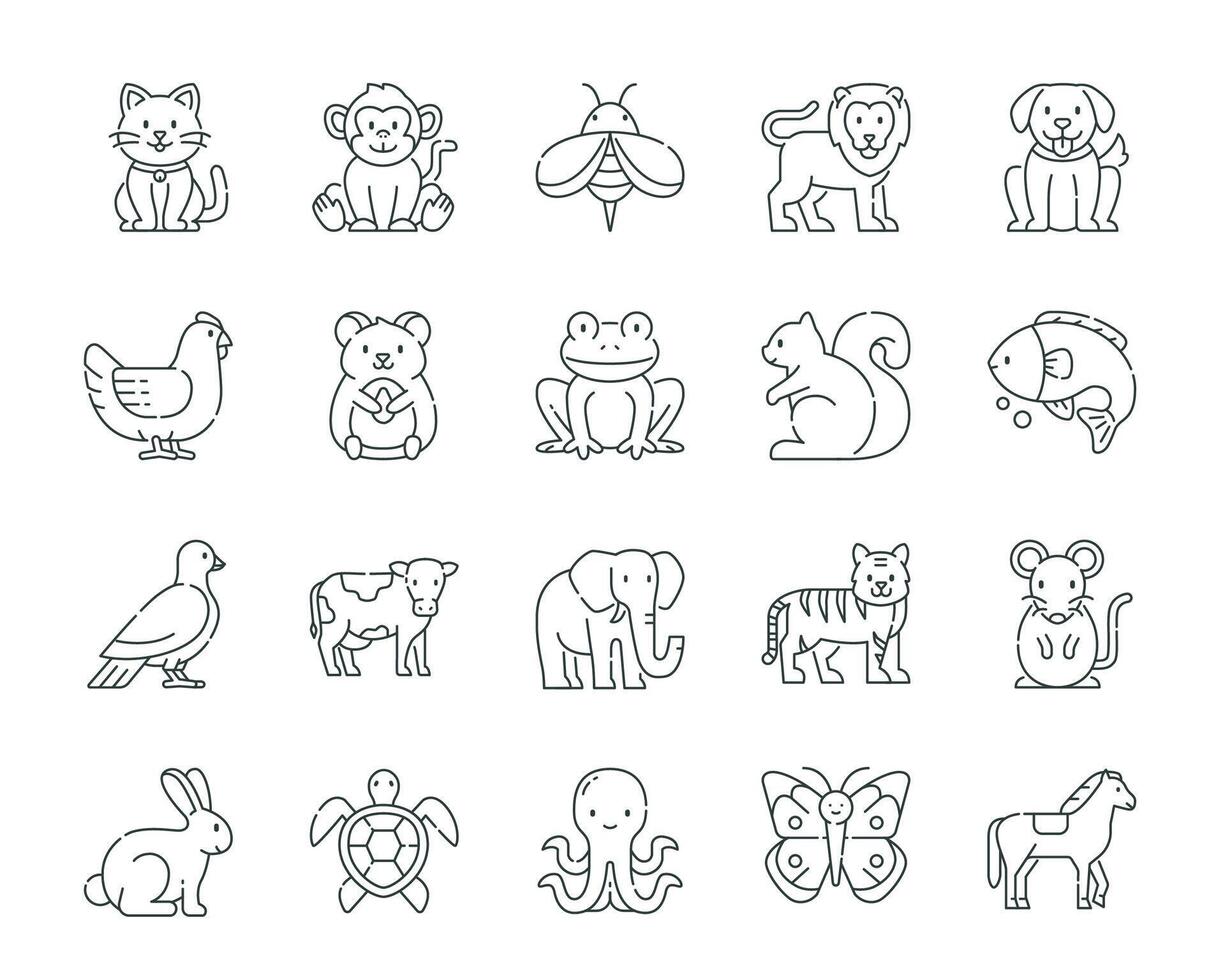 Animal icon set in outline style vector