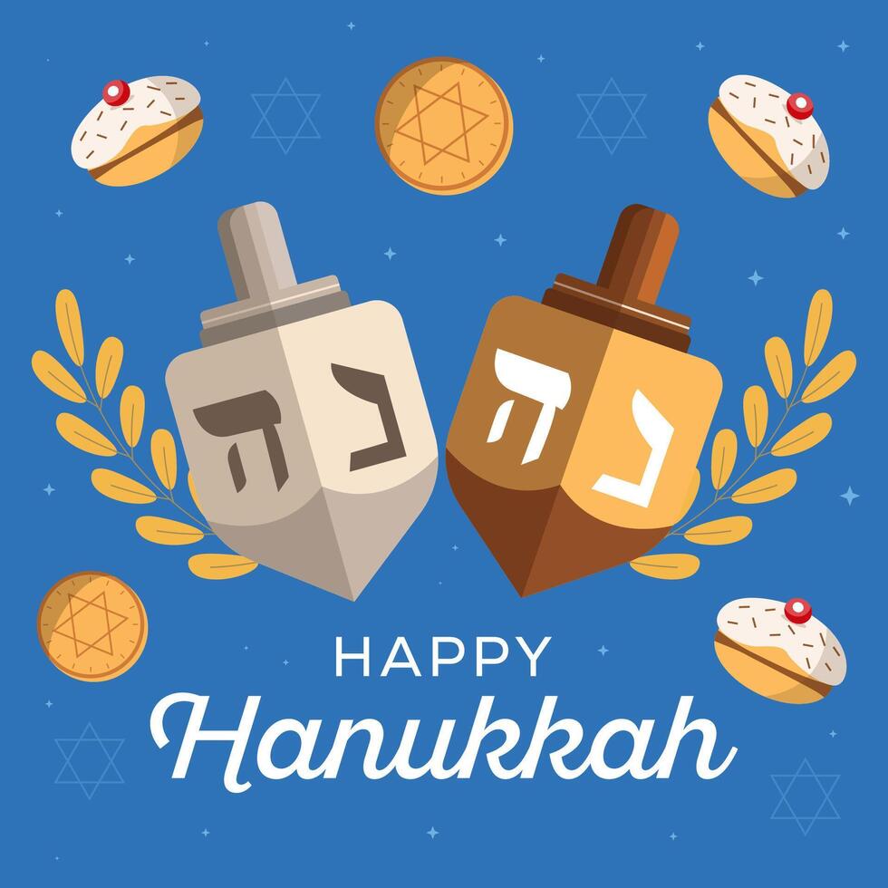 flat happy hanukkah jewish festival illustration design vector