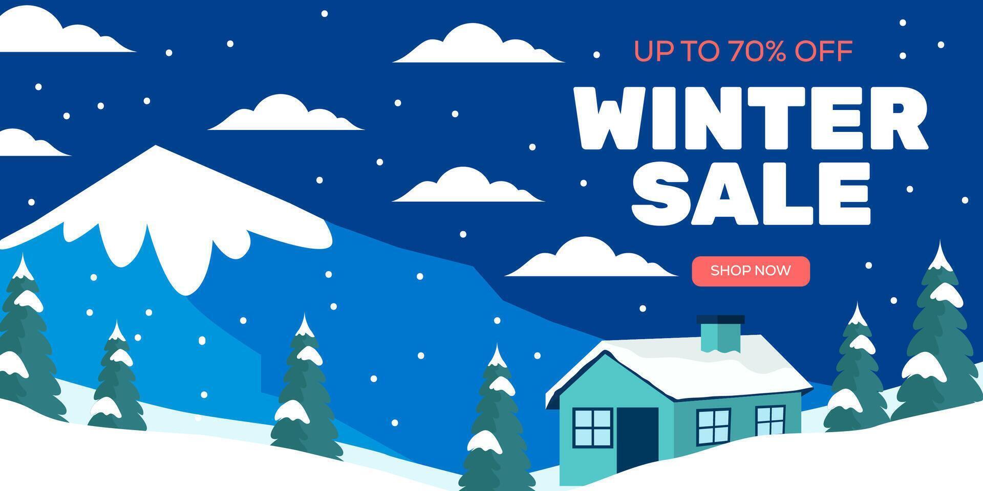 flat design winter sale horizontal banner promotion vector