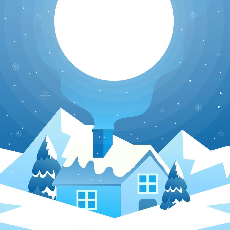 winter illustration in gradient style design with a house vector