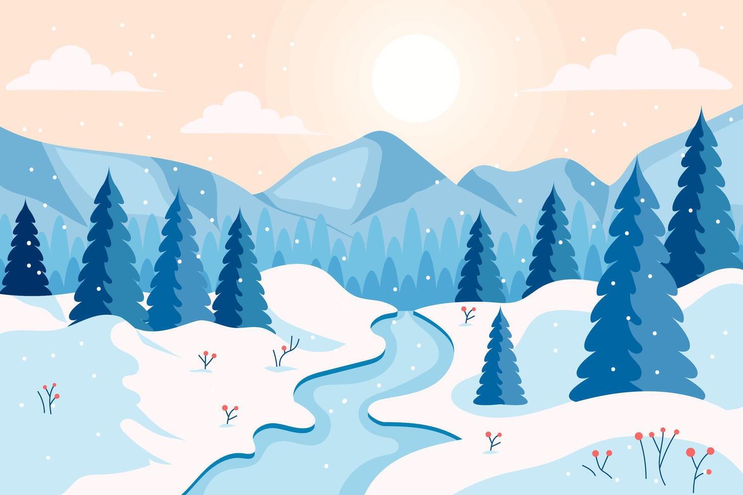 illustration of winter view with mountain in flat design style vector