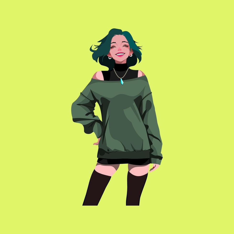 smiling girl and fashionable vector