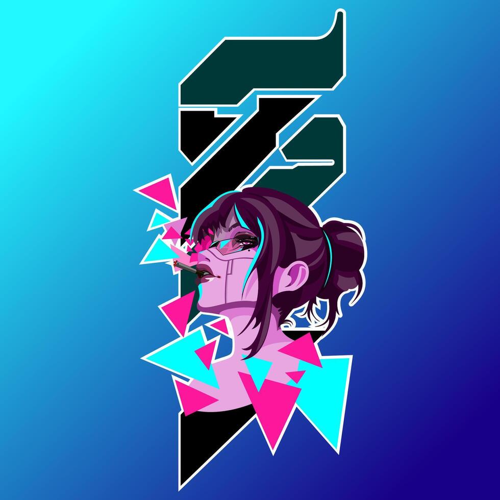 cyberpunk girl head vector