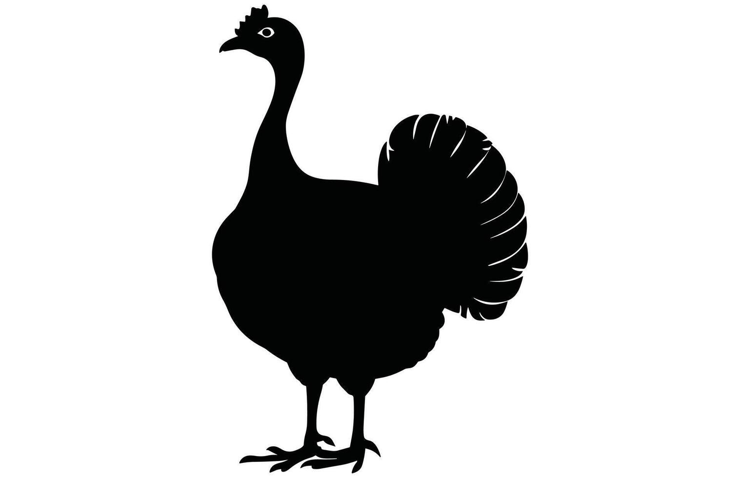 Cute Turkey Silhouette in Black isolated on white background. vector