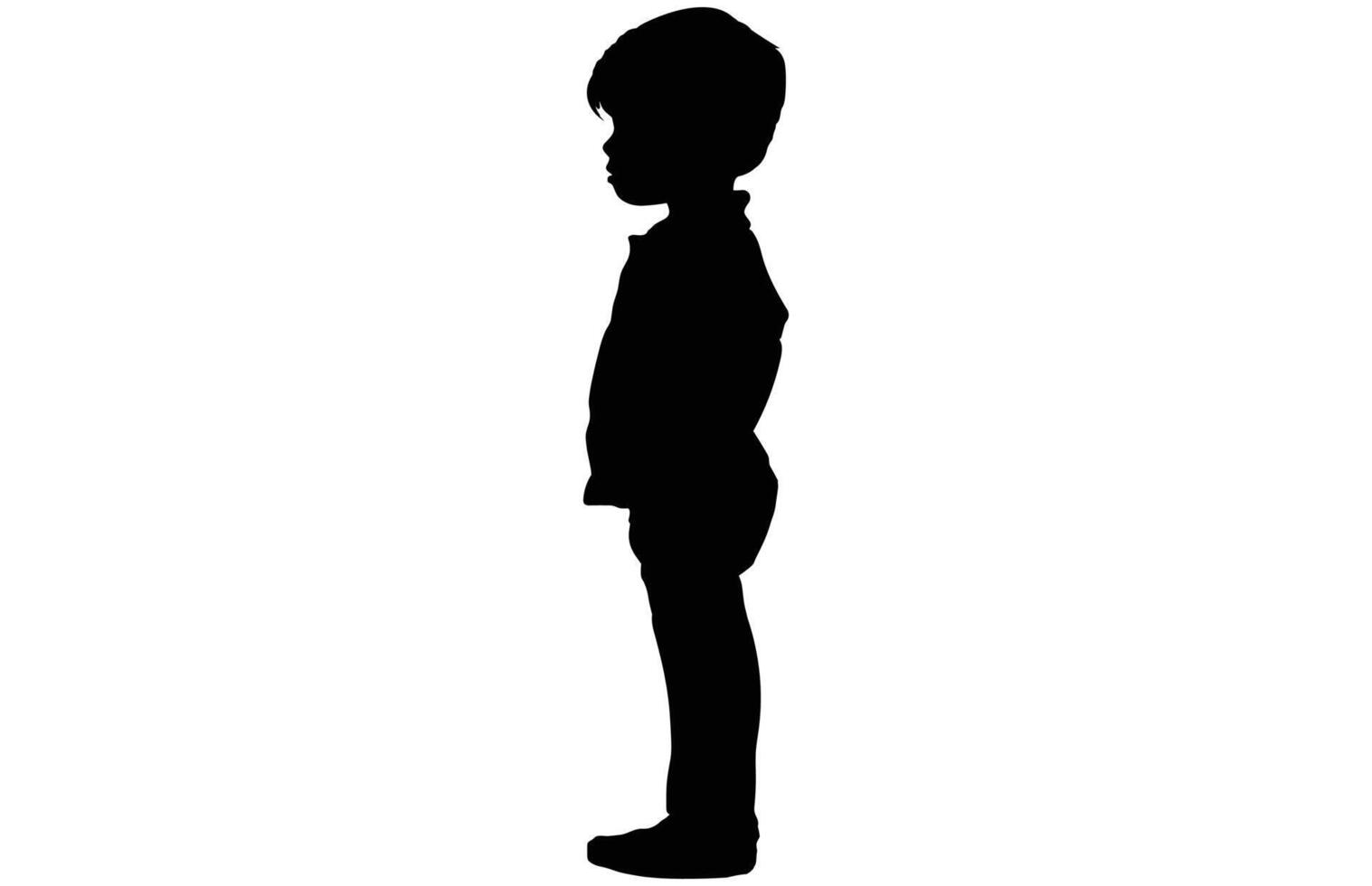 Cute Little Boy Silhouette in Black isolated on white background. vector
