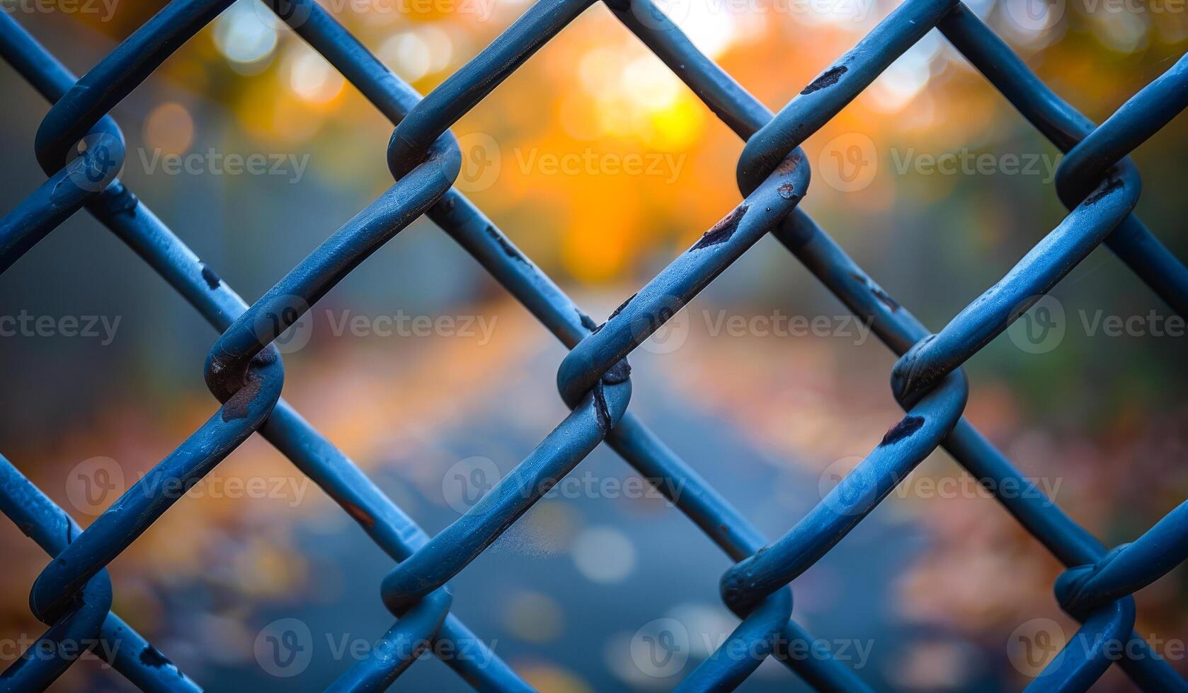 A chain link fence with a few leaves on it photo