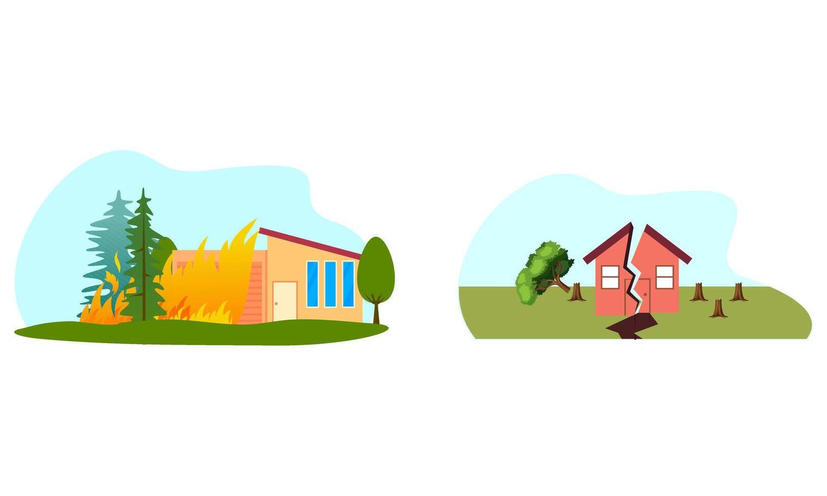 Natural disaster scenes. Different elemental calamity logo vector