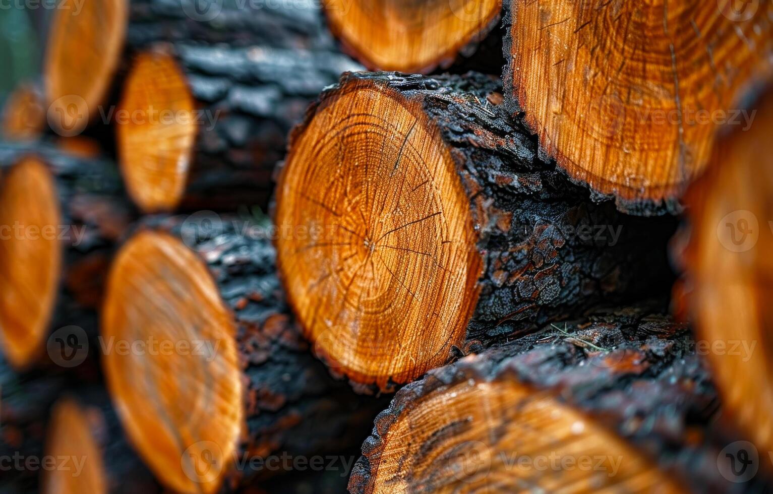 A pile of logs with a few of them having a hole in the middle. The logs are stacked on top of each other photo