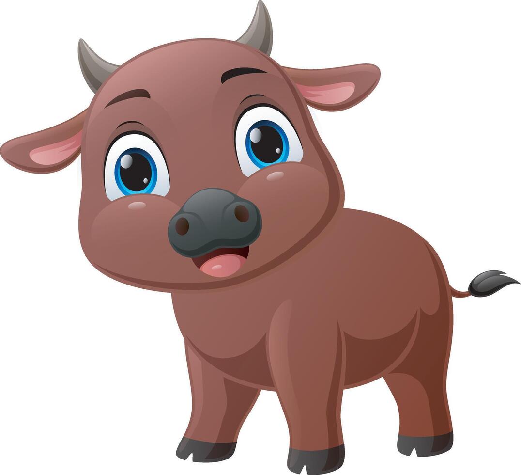 Cute little buffalo cartoon on white background vector