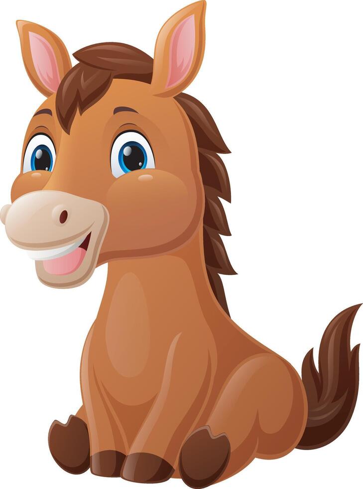 Cute baby horse cartoon sitting vector