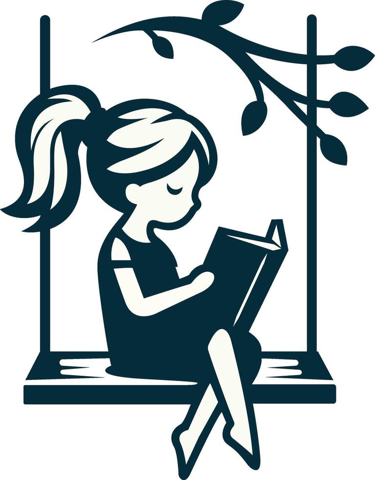 a girl reading a book on a swing vector
