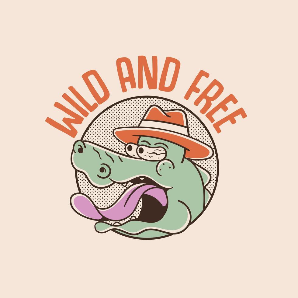 illustration of a retro character of a crocodile with a shocked expression vector