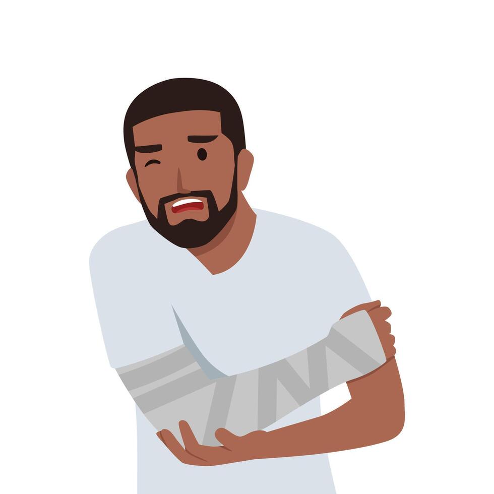 Man with broken hand injured. vector