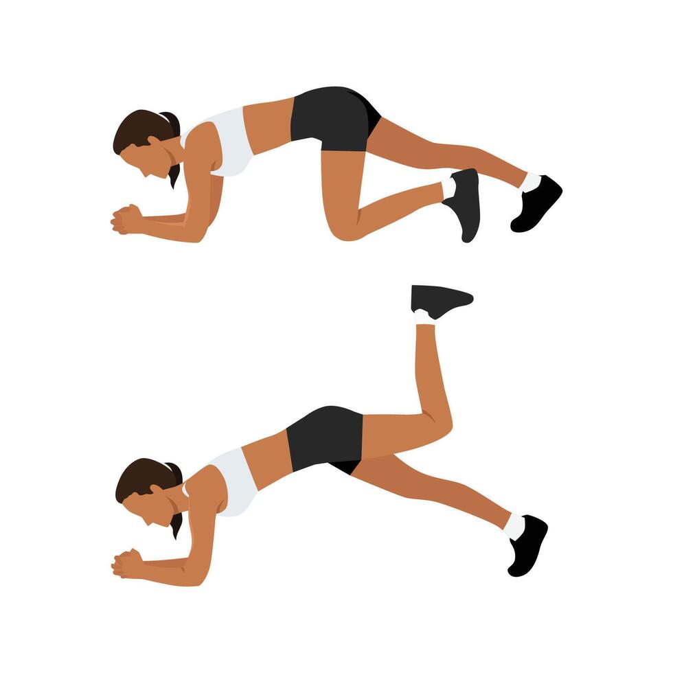 Young woman doing Donkey Kicks or Kicking plank exercise. vector
