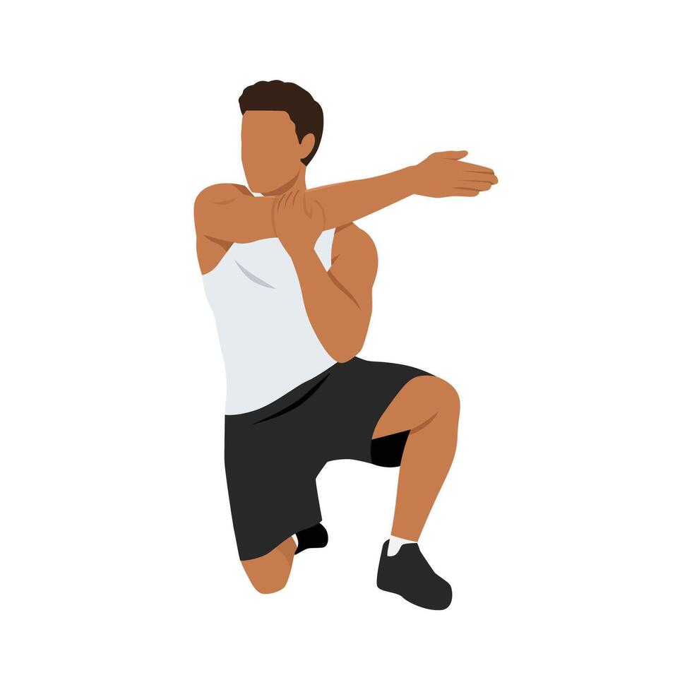 Young man doing stretch lunge exercise. vector