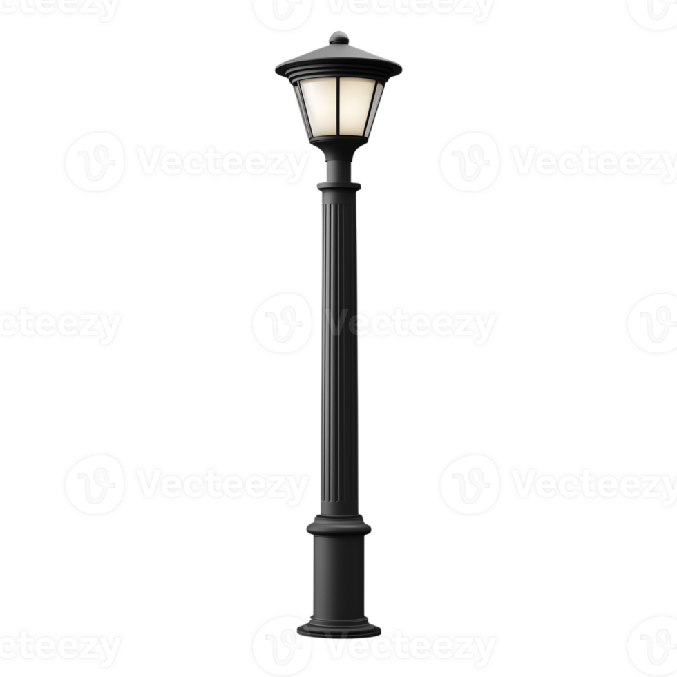 Black street lamp with white frosted glass on transparent background png