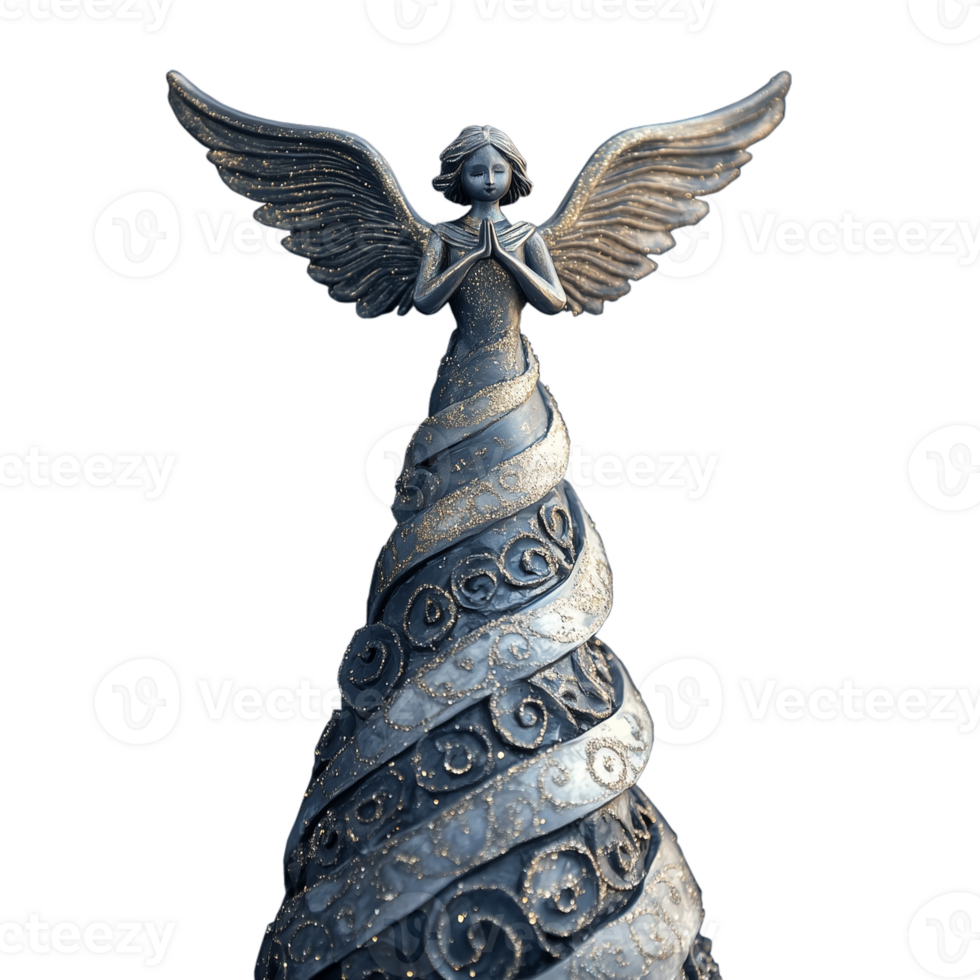 Detailed angel tree topper with intricate design isolated on transparent background for Christmas decoration png