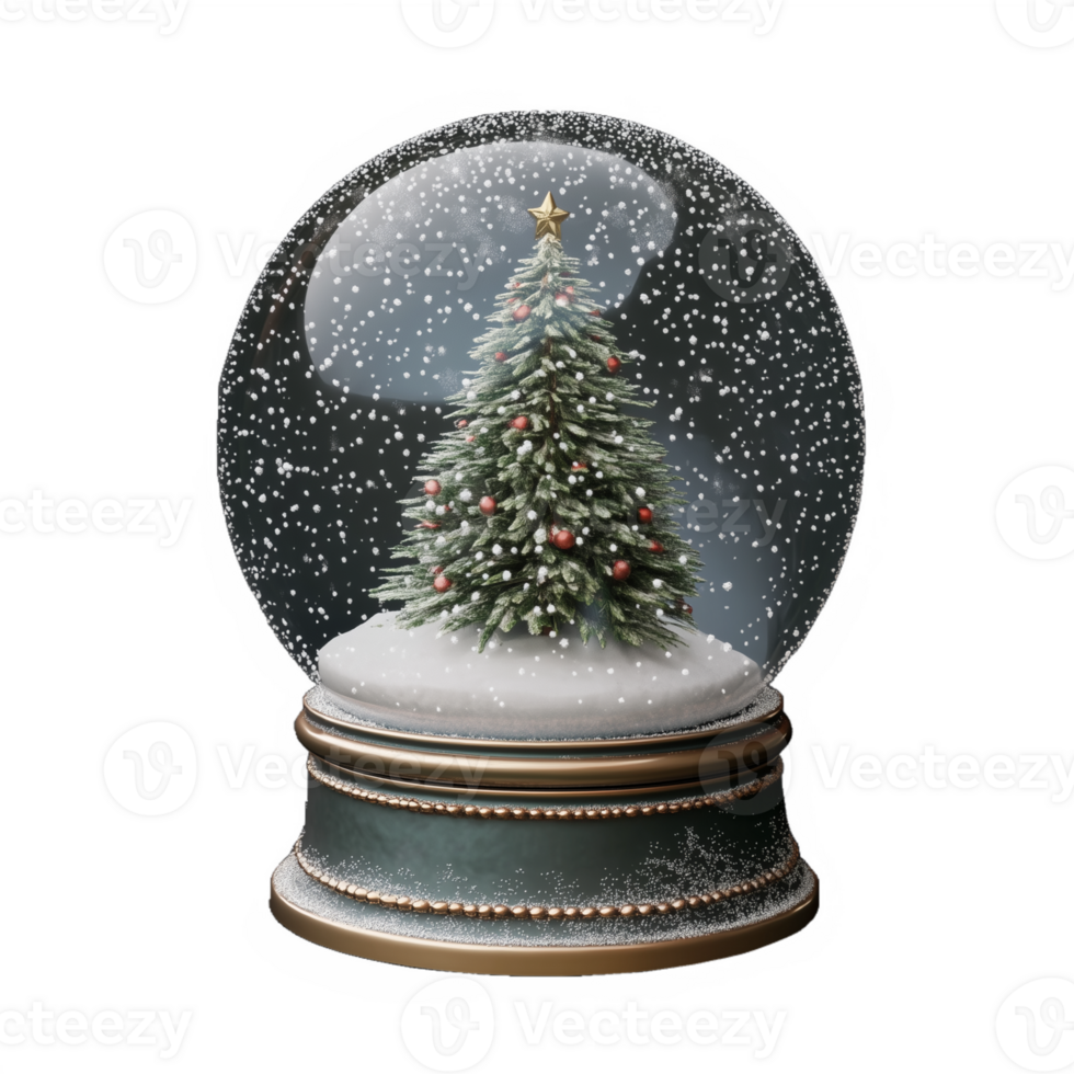 Christmas snow globe with a decorated tree inside isolated on transparent background png