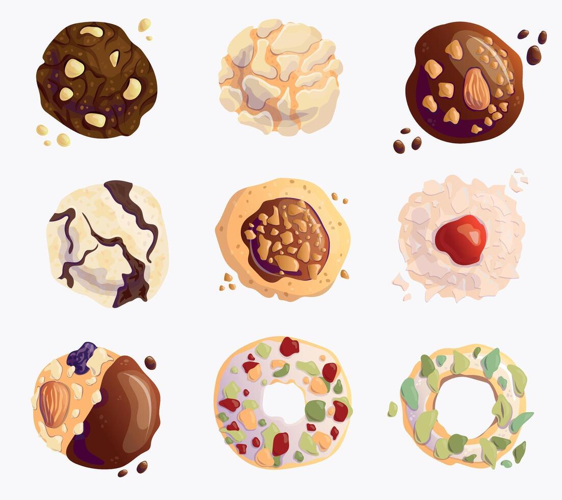 A set of beautiful and delicious cookies. Bakery. Cartoon style. White background, isolate. vector