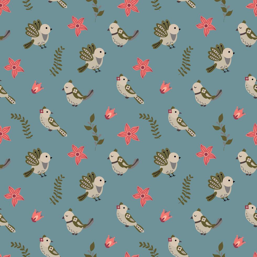 Seamless pattern with birds and flowers. Design for fabric, textiles, wallpaper, packaging vector