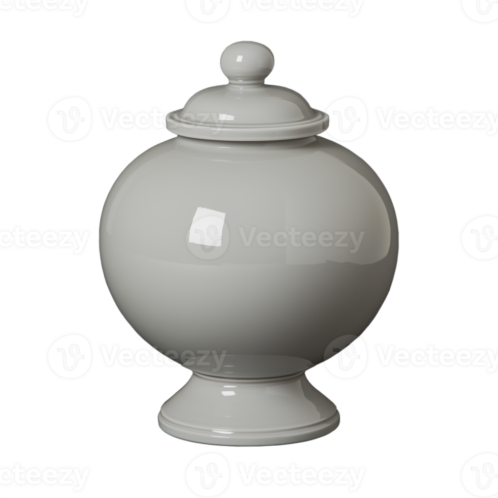 Ceramic urn with lid on transparent background representing classic home decor element png