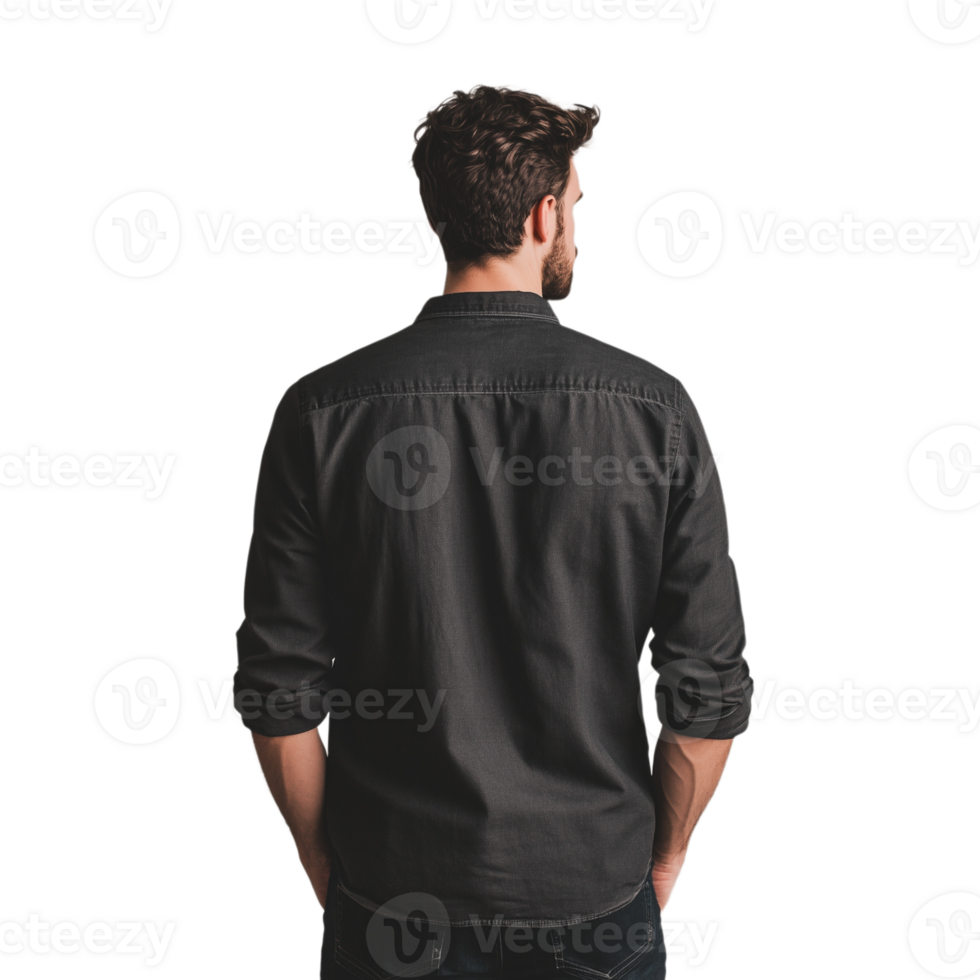 Man in a black shirt seen from the back isolated on transparent background png