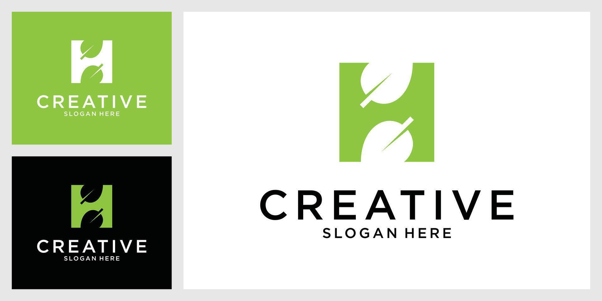 Initial letter H logo with leaves icon. vector