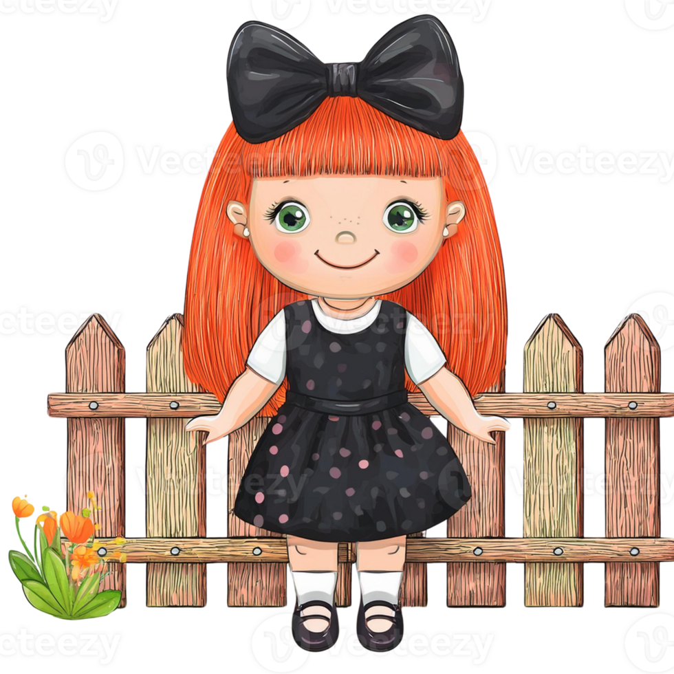 A girl standing in front of fence. png