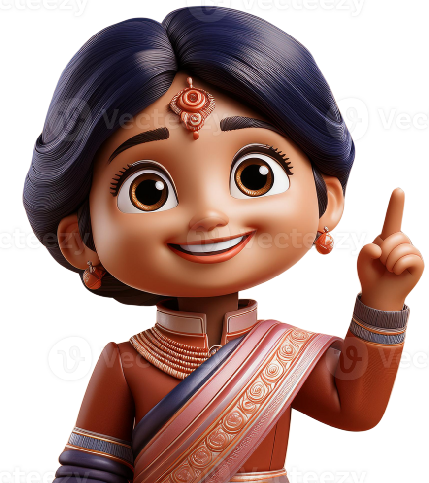 A indien girl pointing and looking something. png