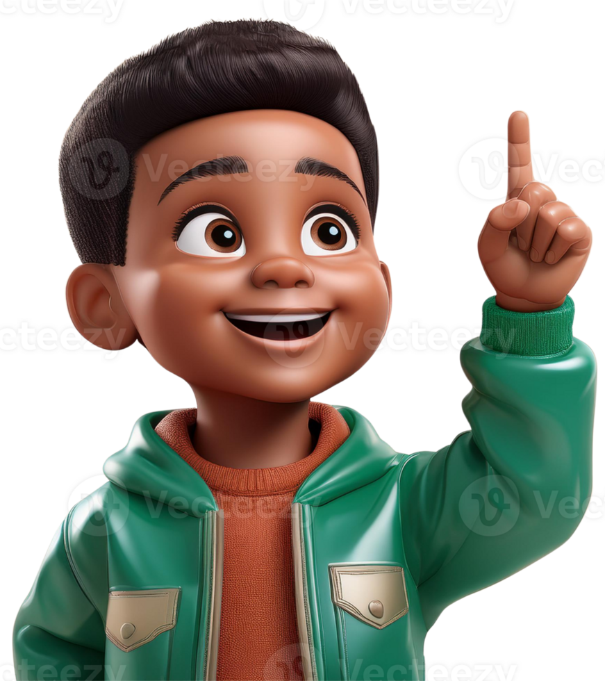 An African boy pointing and looking something. png