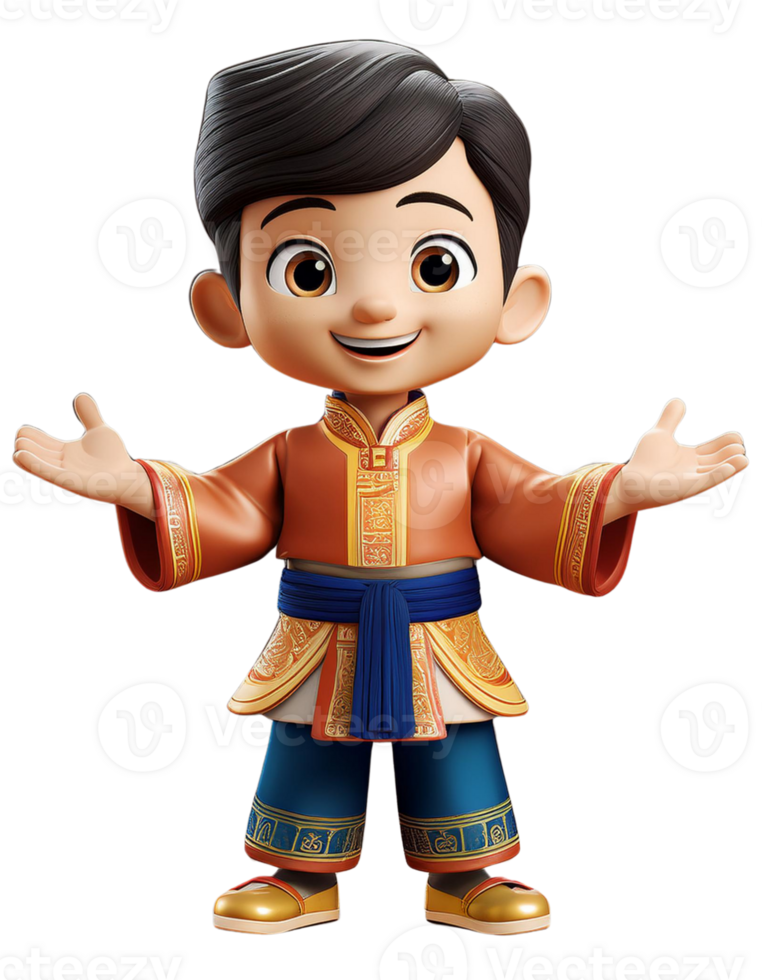 A chinese boy in tranditional costume, 3D illustraion png