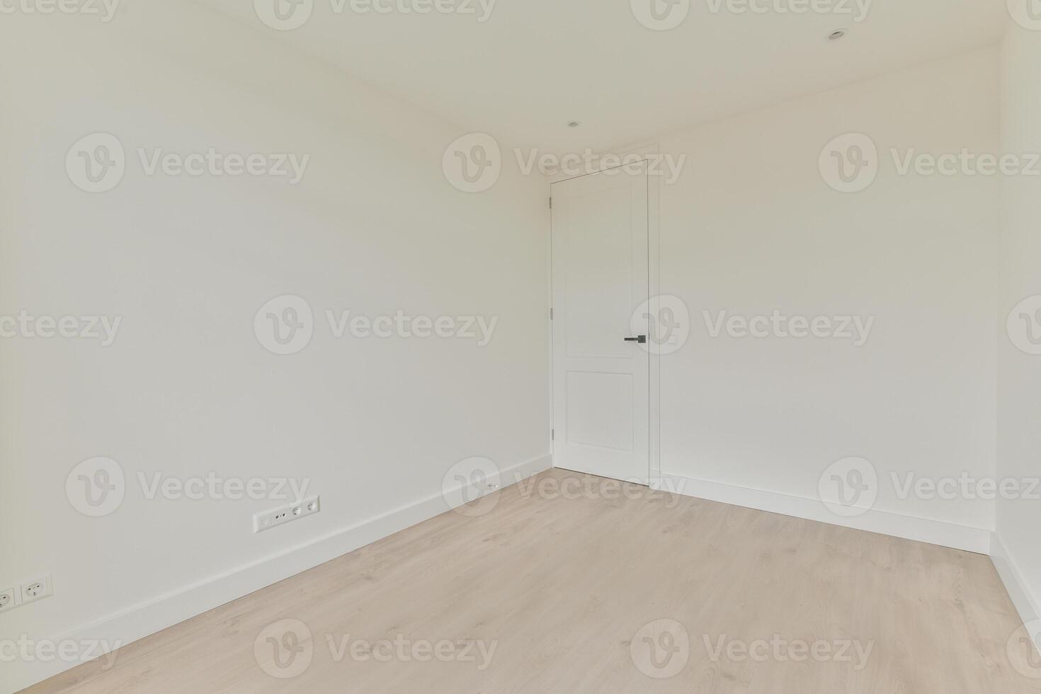 Empty room with white walls and wooden floors photo