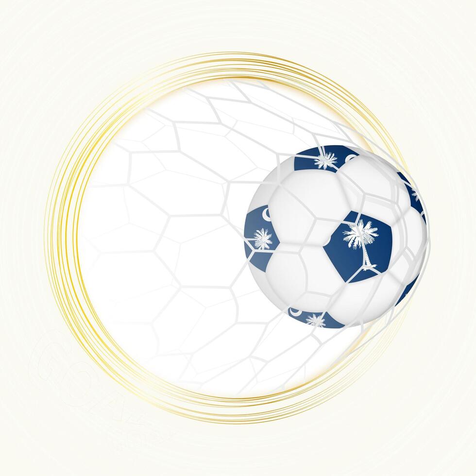 Football emblem with football ball with flag of South Carolina in net, scoring goal for South Carolina. vector