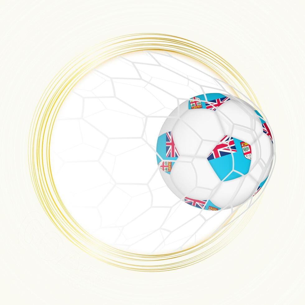 Football emblem with football ball with flag of Fiji in net, scoring goal for Fiji. vector