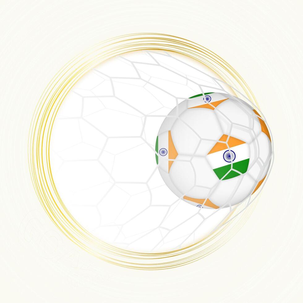 Football emblem with football ball with flag of India in net, scoring goal for India. vector