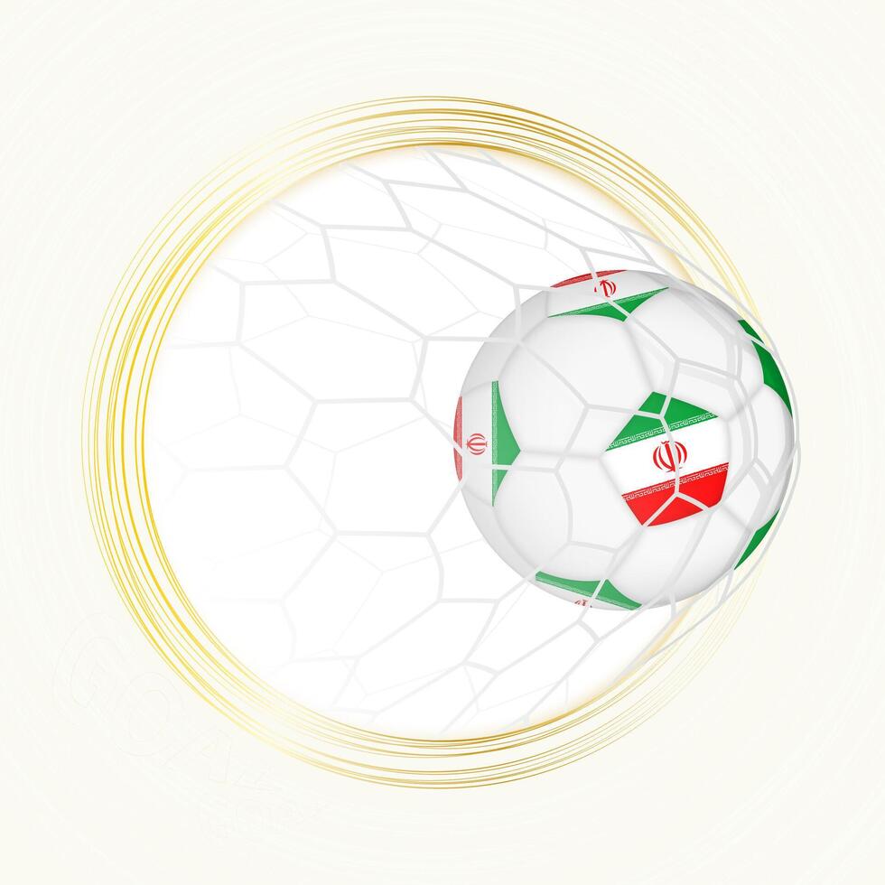 Football emblem with football ball with flag of Iran in net, scoring goal for Iran. vector